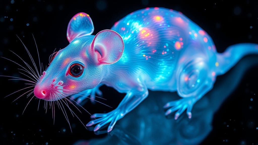Glittering Bioluminescent Rat in a Starry Galactic Night Sky