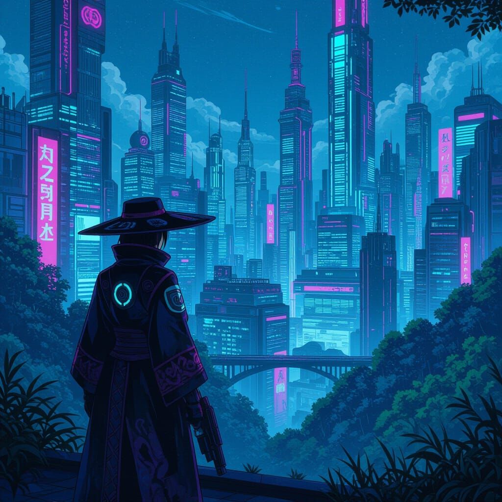 Dystopian Cyberpunk Cityscape in 1985 Anime Style