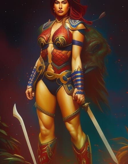 Amazonian Warrior Concept Art in Science Fiction Horror Styl...