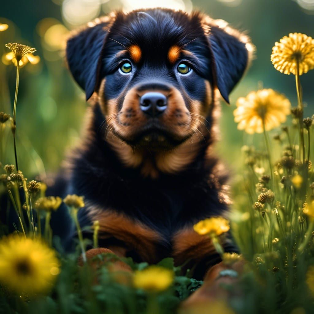 Chibi Rottweiler Puppy in Bioluminescent Forest