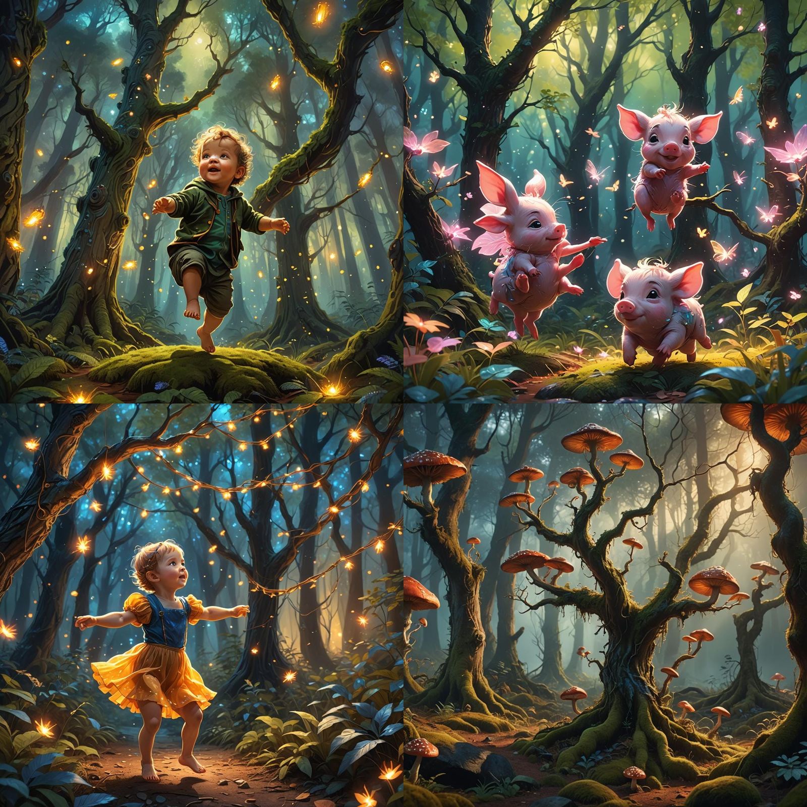 Fantastical Forest Scene with Baby Bird, Matte Painting
