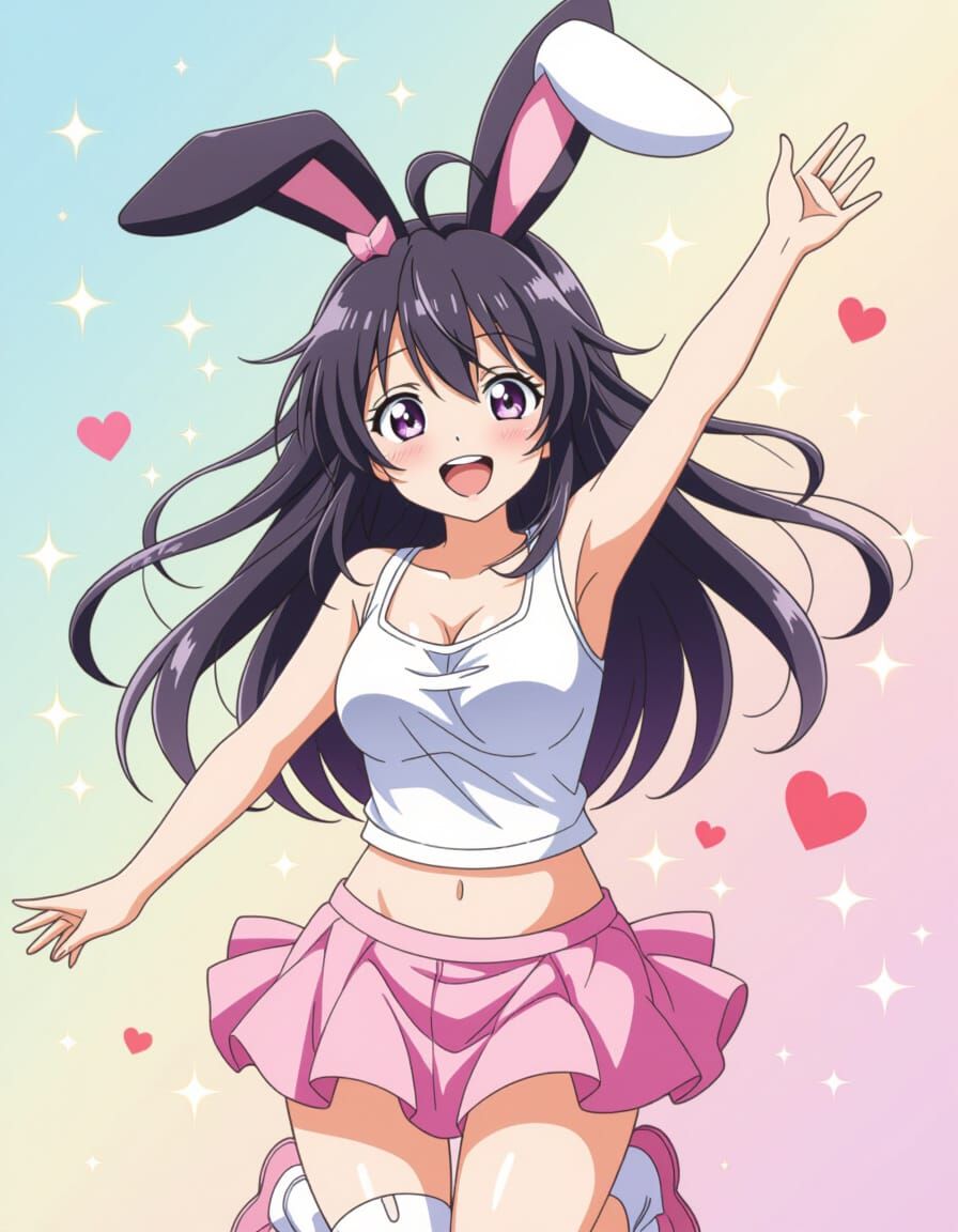 Joyful Bunny Girl in Kodomo Anime Style
