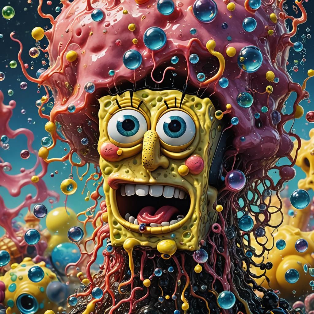 Surreal Spongebob Close-Up in Vibrant Colors