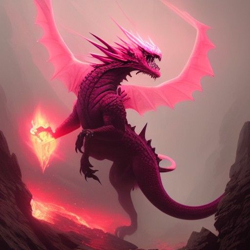 Pink Dragon Unleashes Fiery Breath in Dark Fantasy