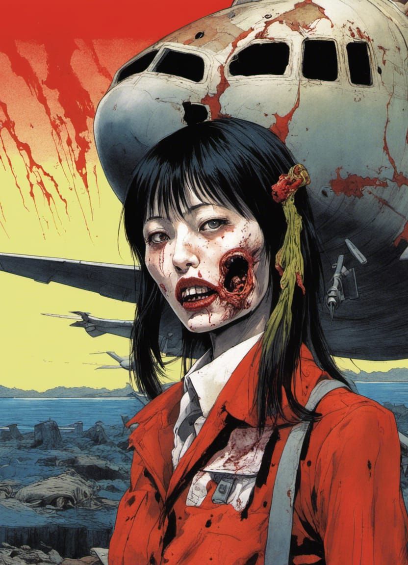 Zombie Stewardess Trading Card Illustration