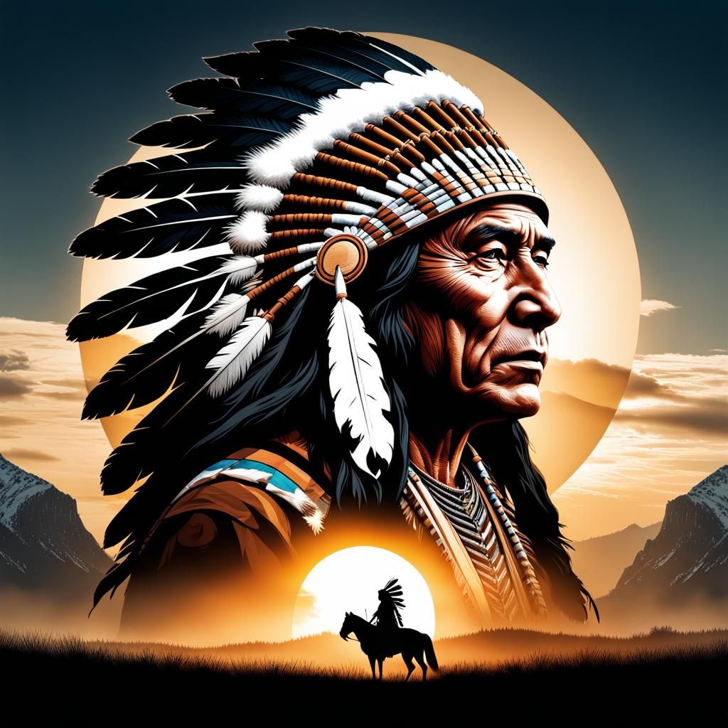 Native American Chief: Double Exposure Portrait