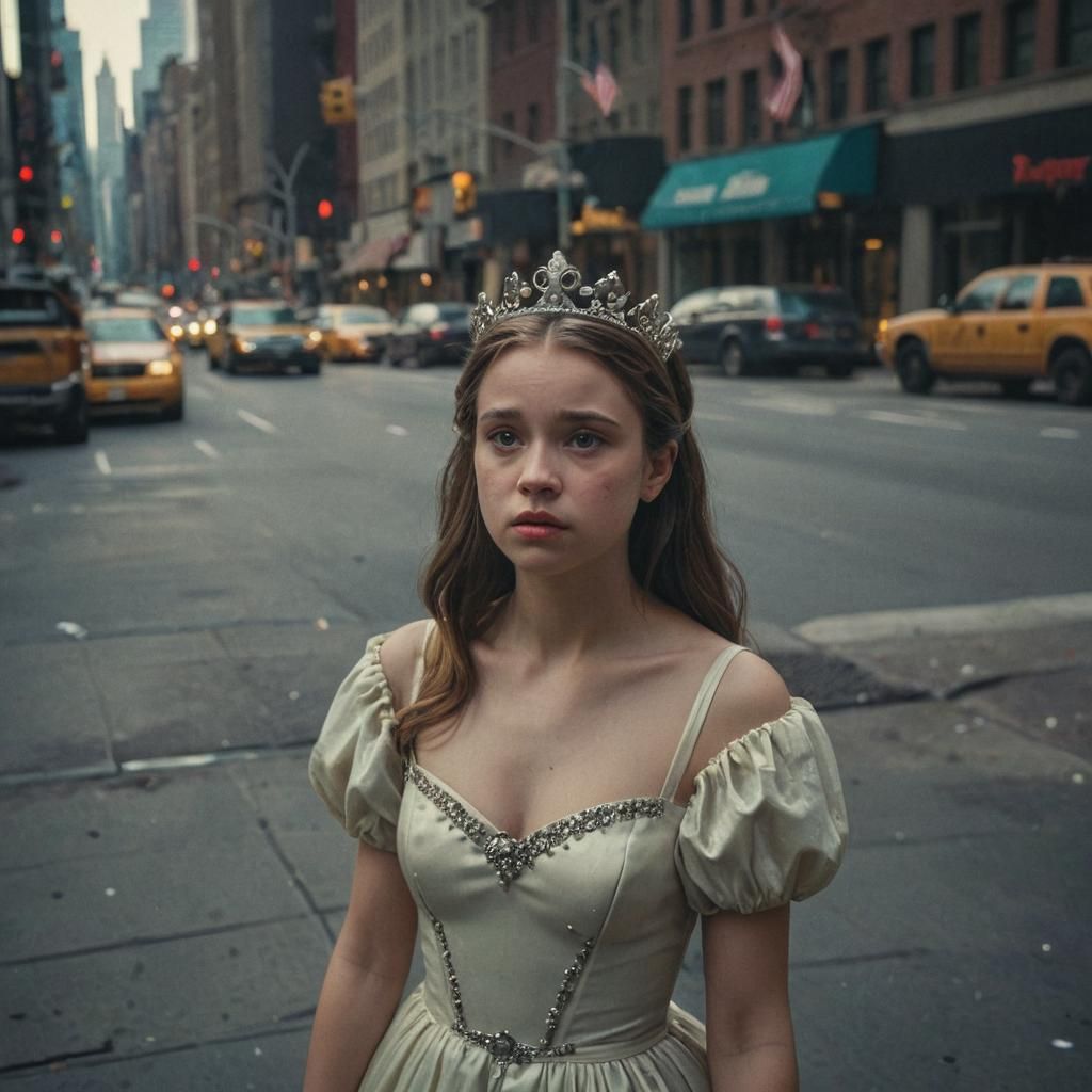Sad Princess Lost in New York: Cinematic Film Still