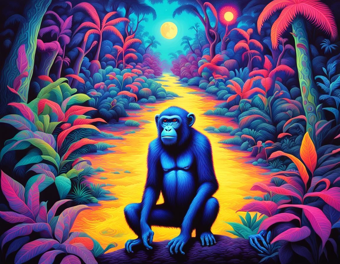 Psychedelic Jungle Monkey in Blacklight Art