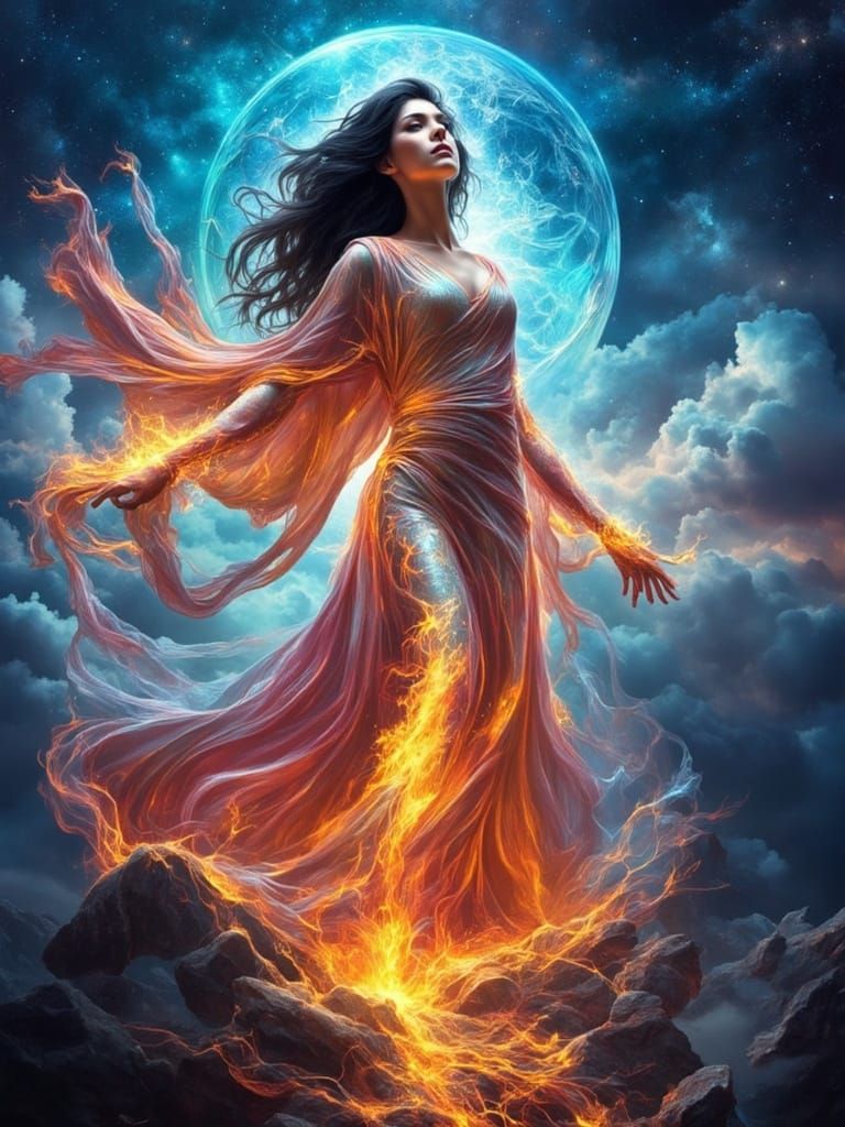 Elemental Goddess Ascending in Magical Realism