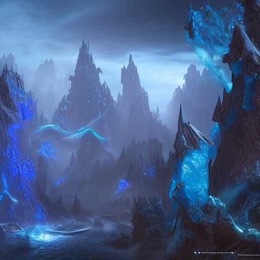 Fantastical Blue Magic Matte Painting in Deep Color