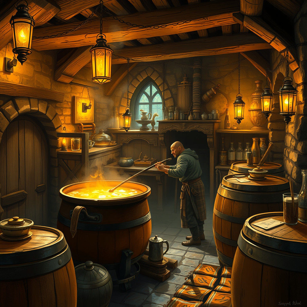 Medieval Mead Brewery in Mystical Realism Style