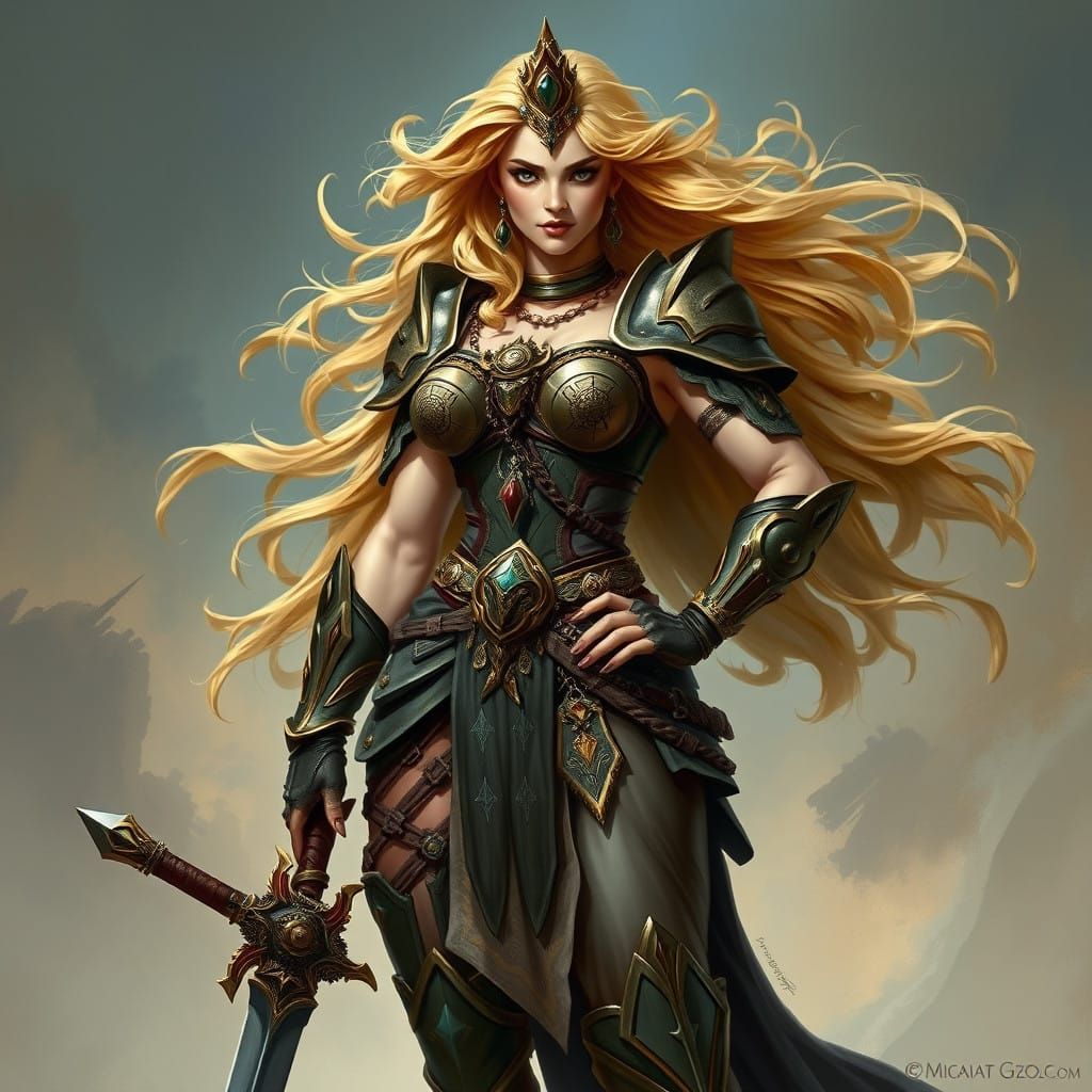 Regal Warrior Queen in Fantastical Realism Style