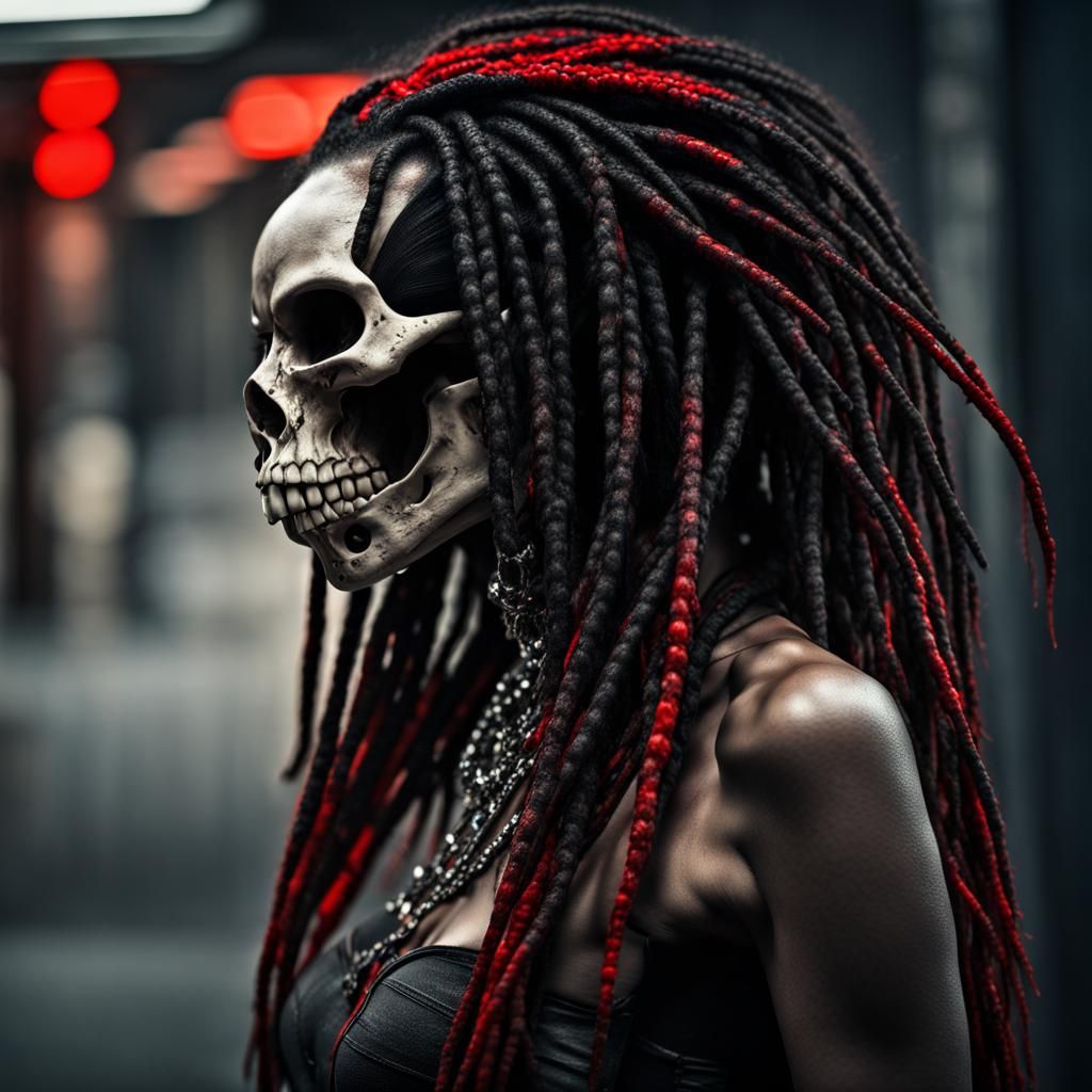 Hyperrealistic Skull Demon Predator with Dreadlocks