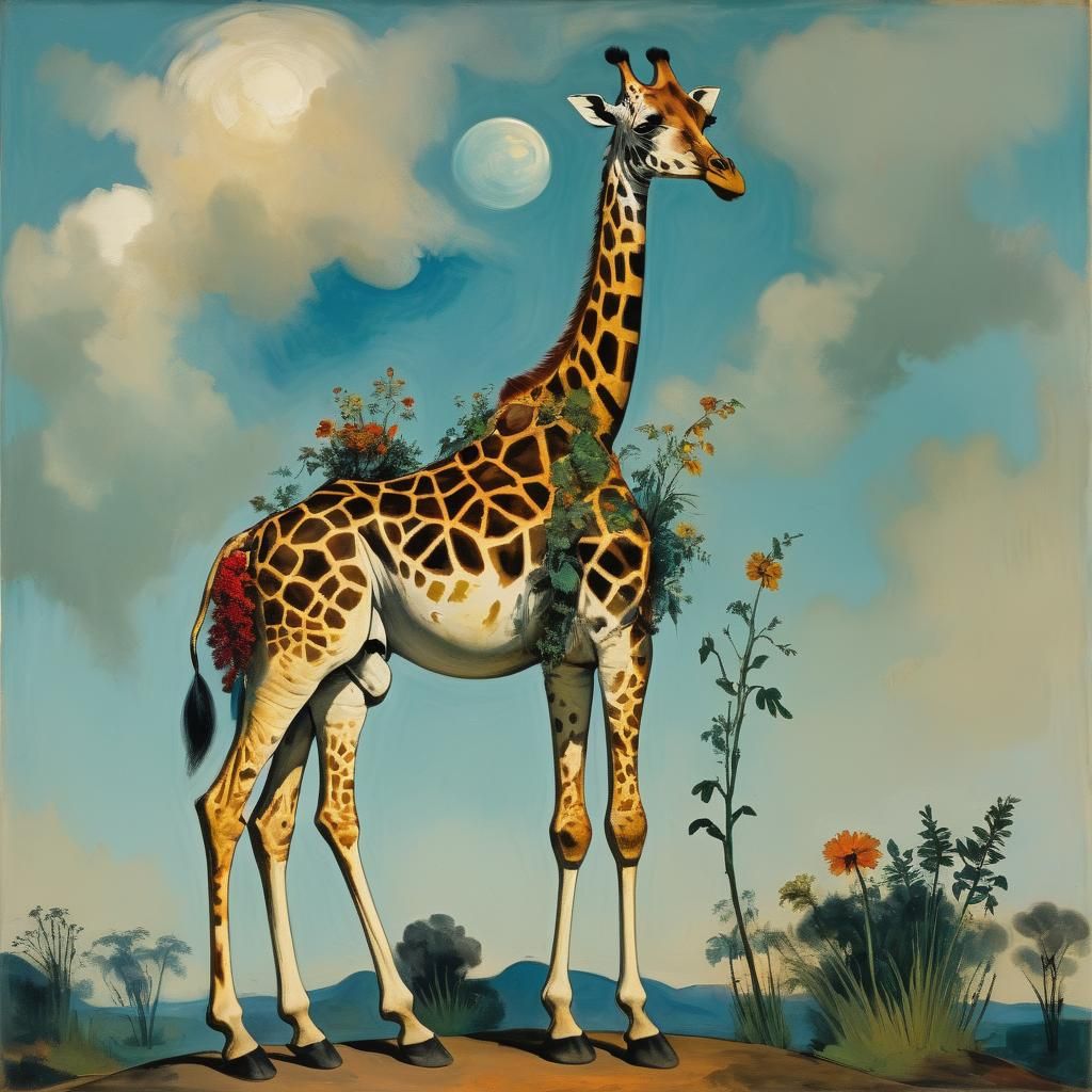Giraffe in a Martian Landscape with Distorted Forms