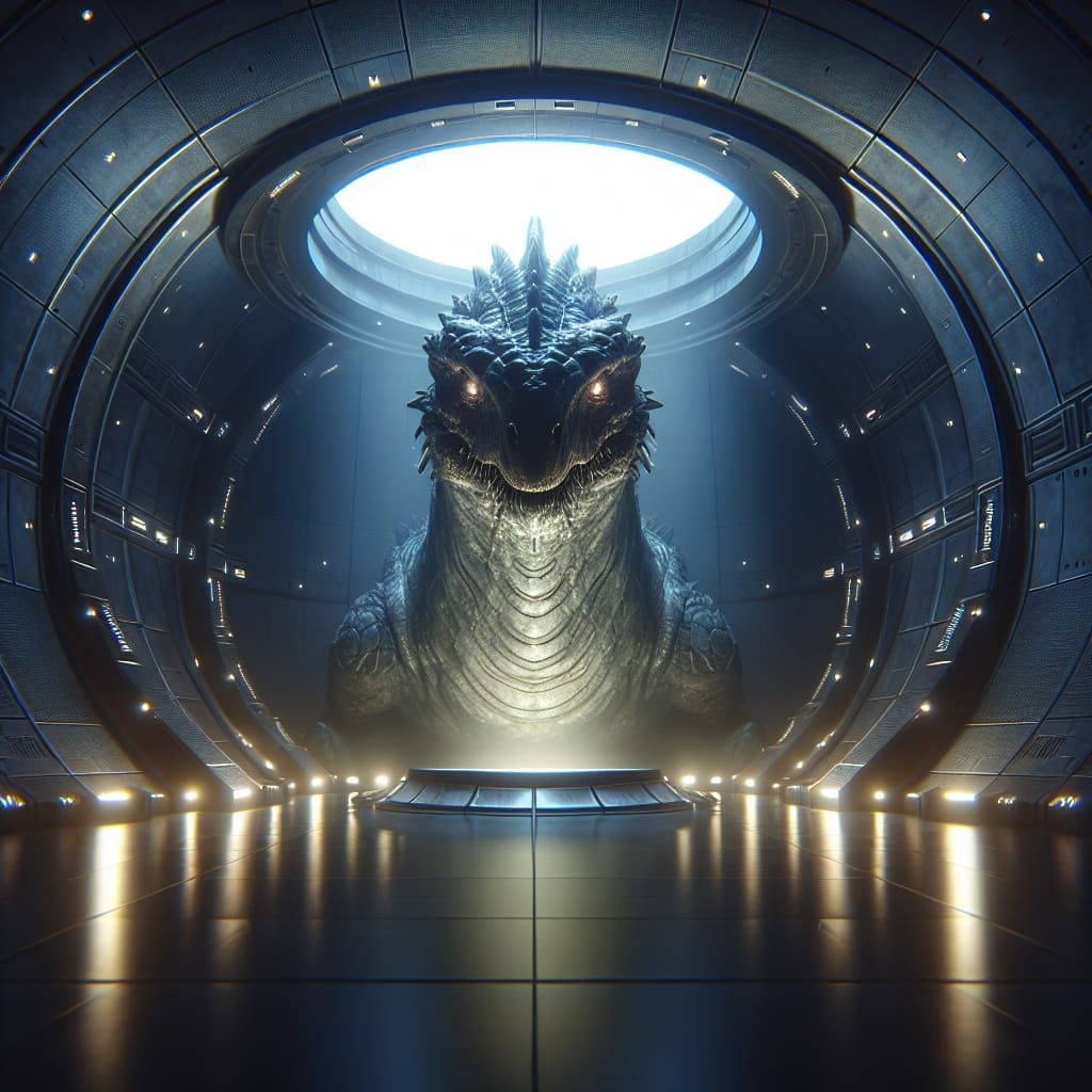 Secure Containment Chamber with Reptilian Creature