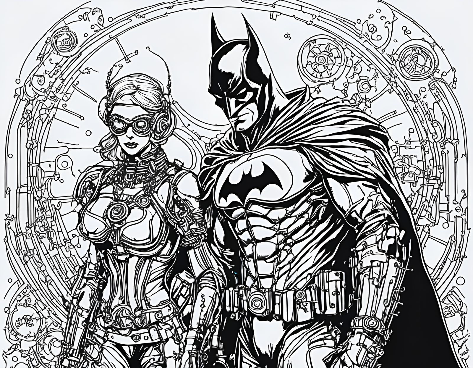 Steampunk Batman Coloring Page Illustration