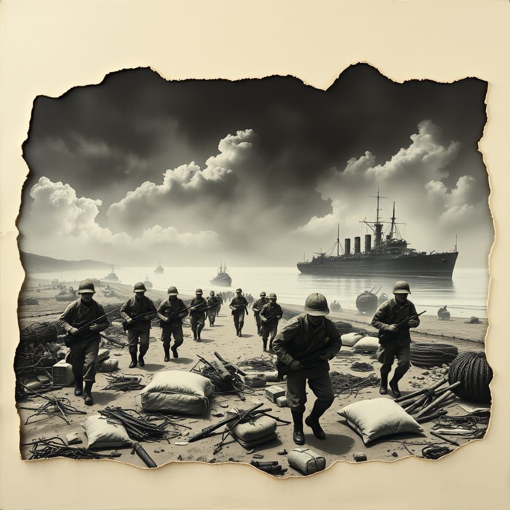 Eerie ANZAC Landing at Gallipoli in a Surreal Oil Painting