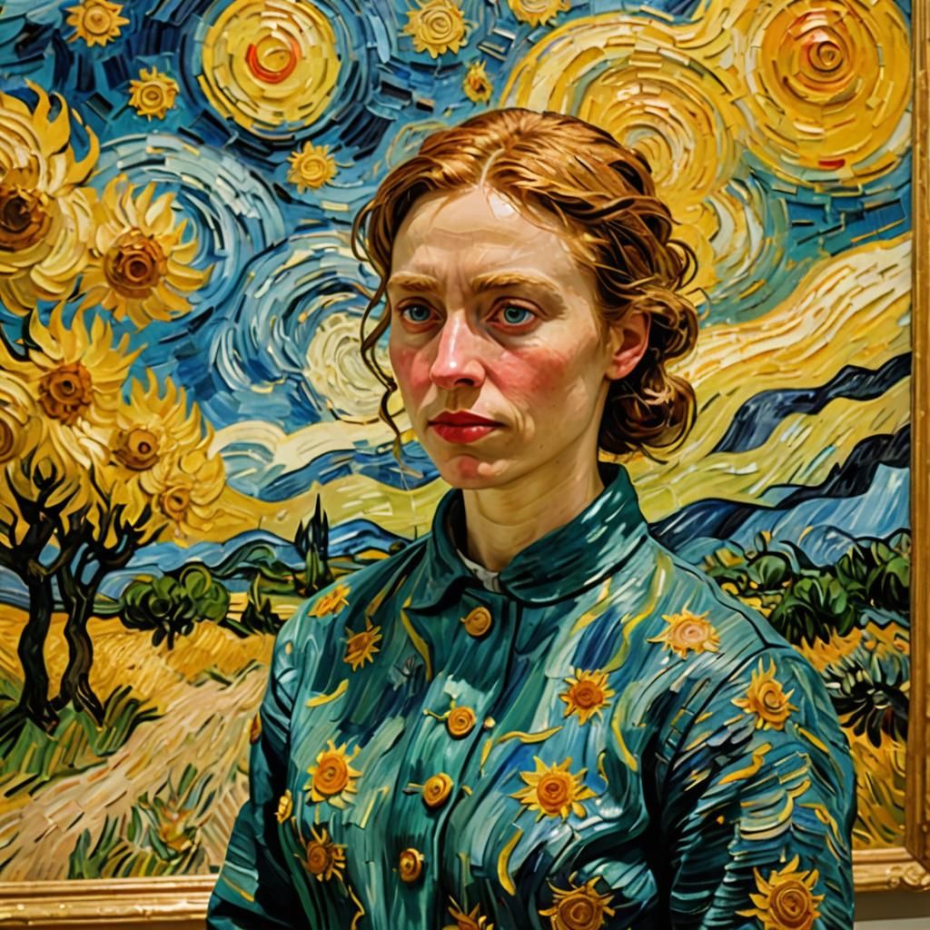 Woman at Van Gogh Museum in Post-Impressionistic Style