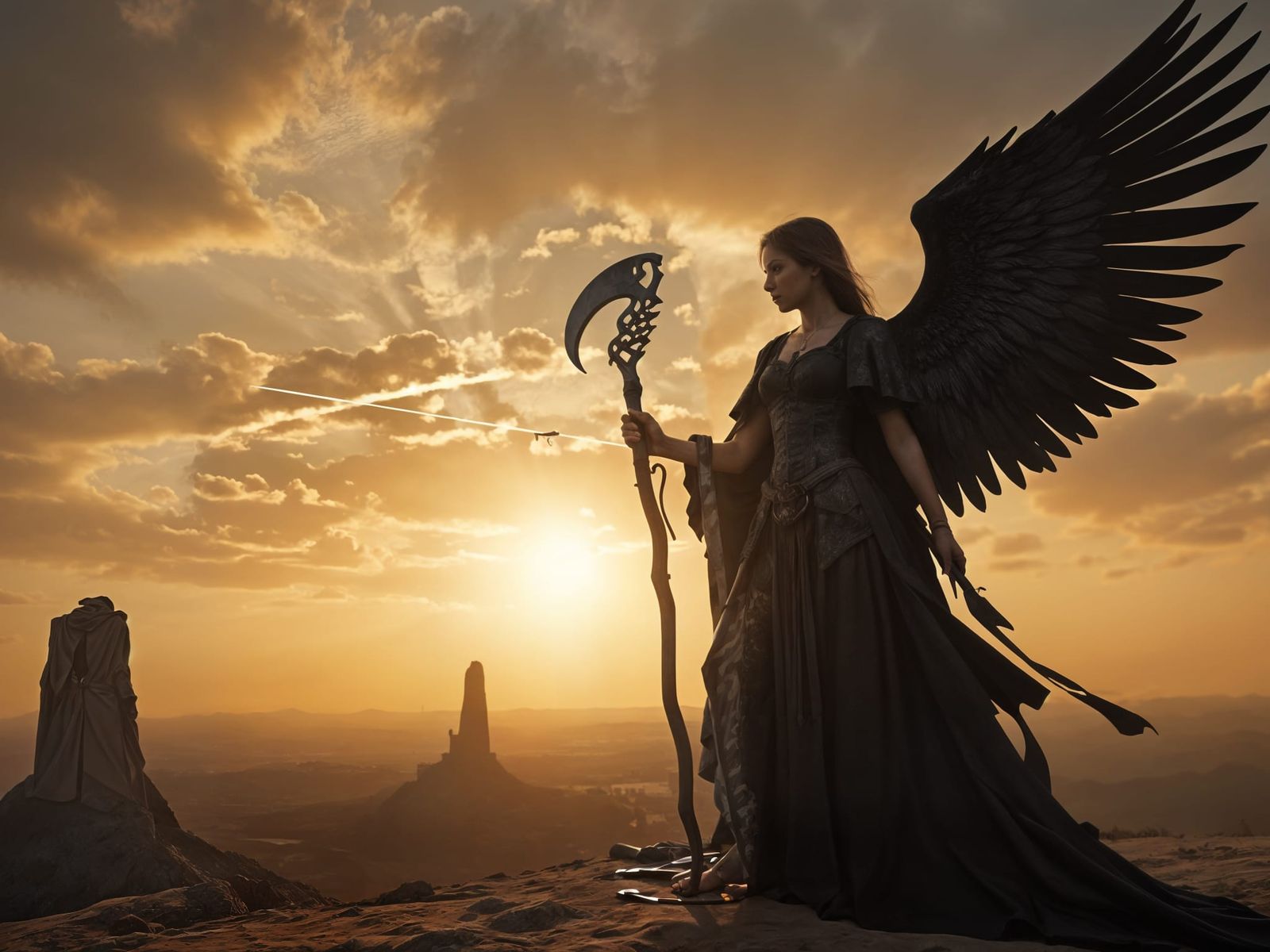 Mysterious Reaper in a Dark Landscape