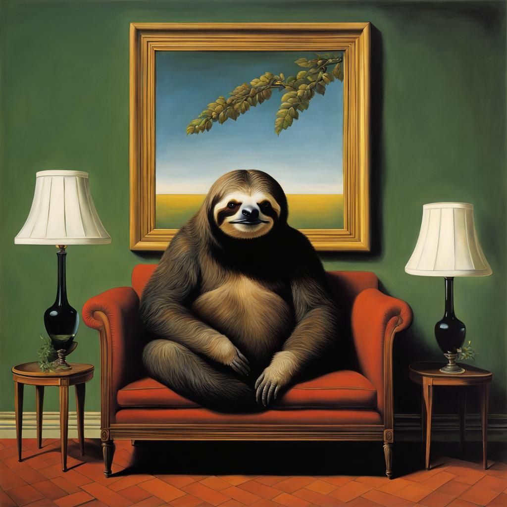 Surreal Sloth in Magritte's Style