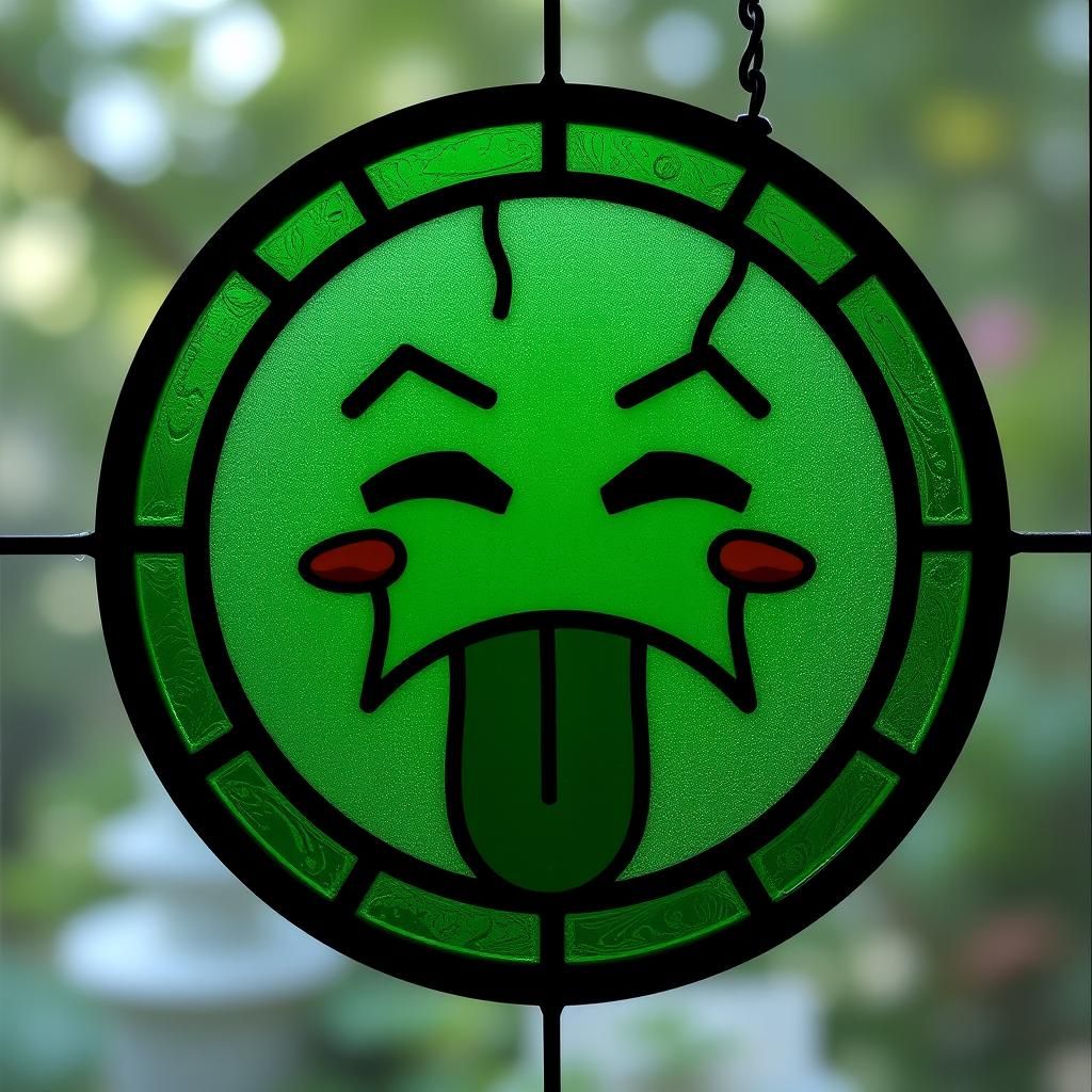 Stained Glass Cartoon Face with Tongue