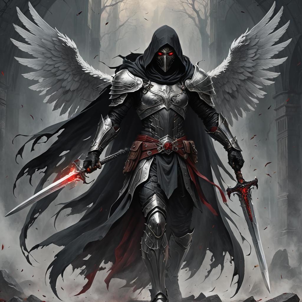 Fallen Aasimar fallen angel, male, ghostly wings, black hair...