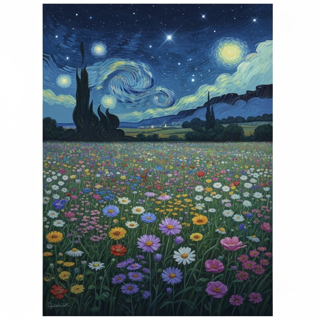 Vibrant Flower Field Inspired by Van Gogh