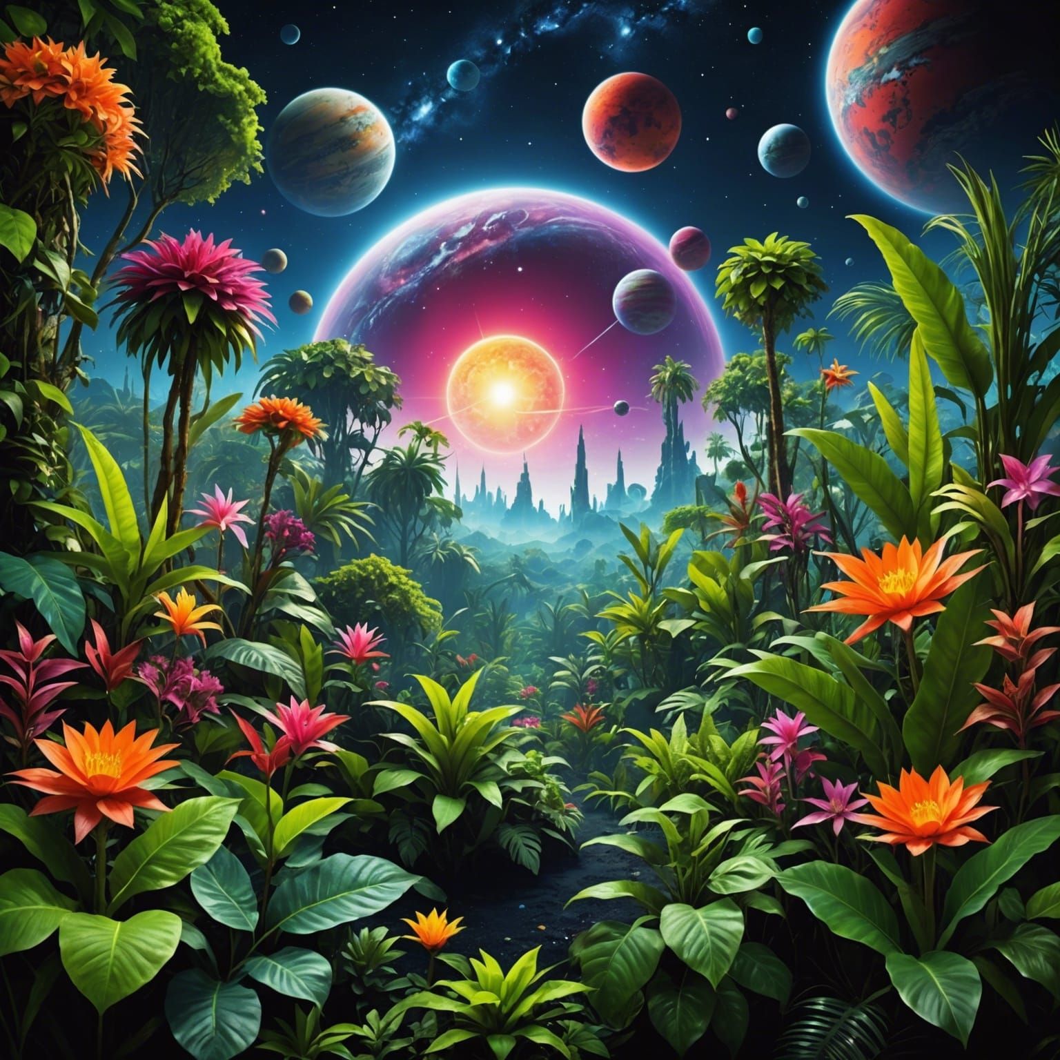 Vivid Jungle Planet in Space