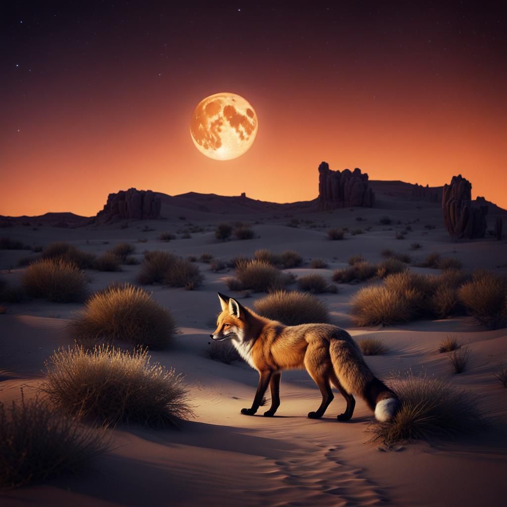 Fox Follows Ancient Scents in Moonlit Desert