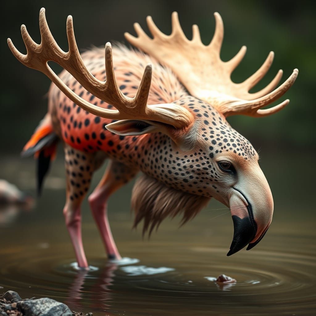 Flamingo Moose Cheetah Hybrid at Watering Hole