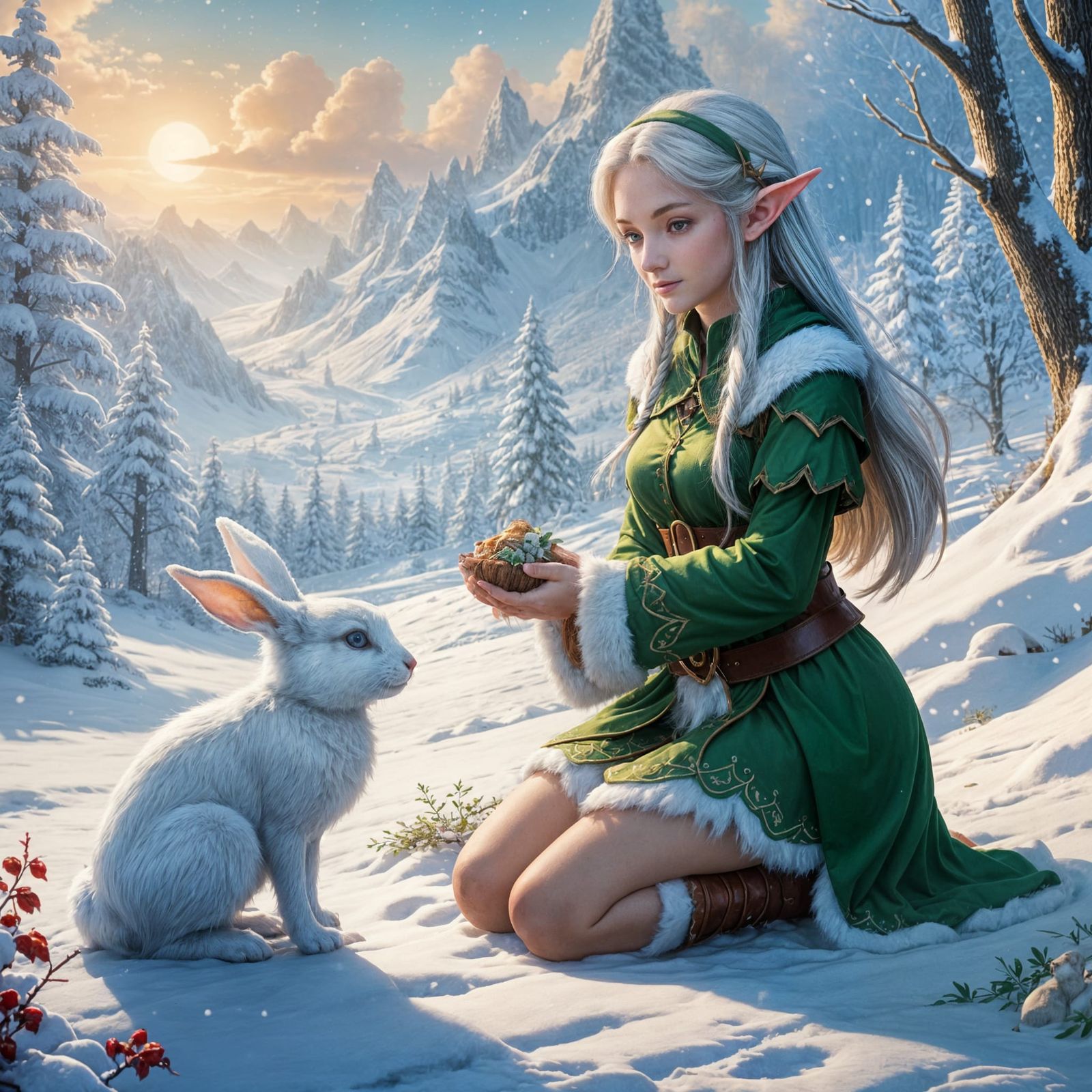 Feeding a snow bunny