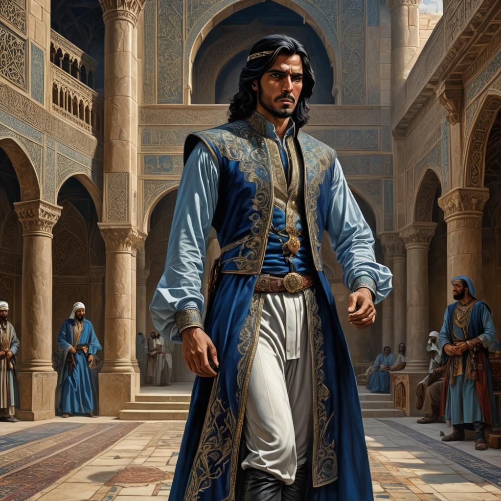 Dark Haired Arabian Prince in Splendid Castle