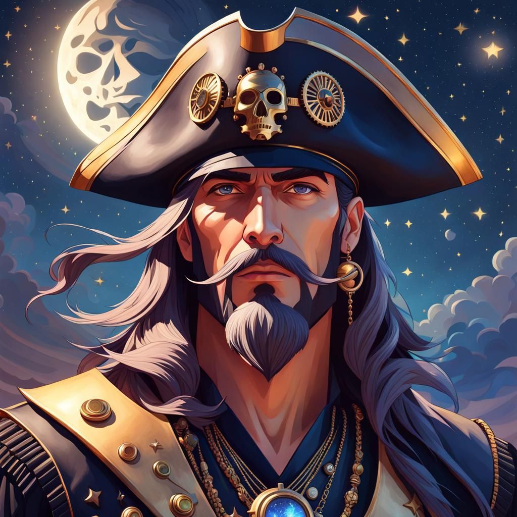 Steampunk Pirate Under Starry Night