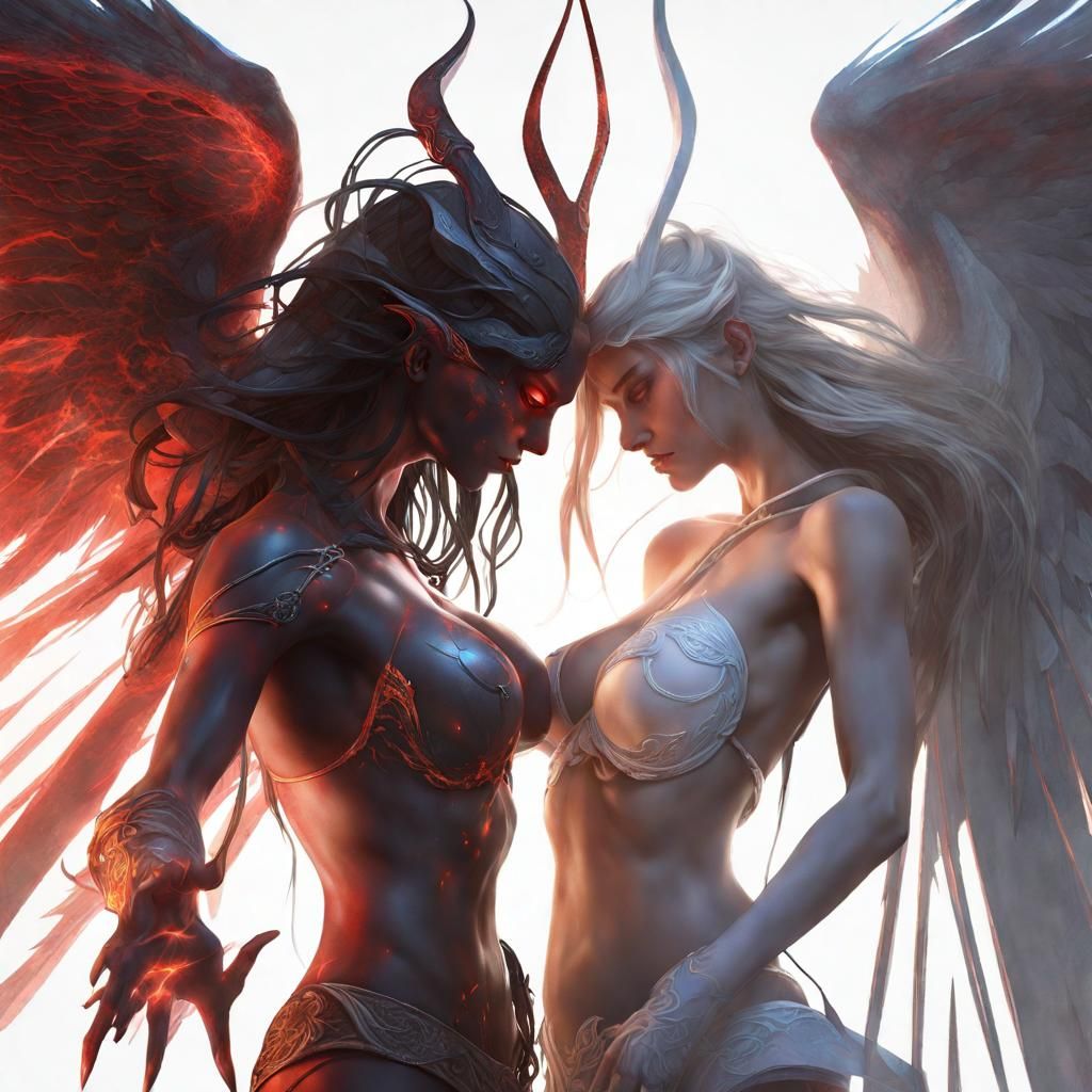 Angelic Battle: Angel vs Demon in Dynamic Lighting