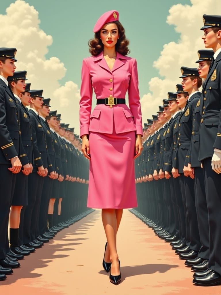 Serious Female General Inspects Cadets in Formal Uniform