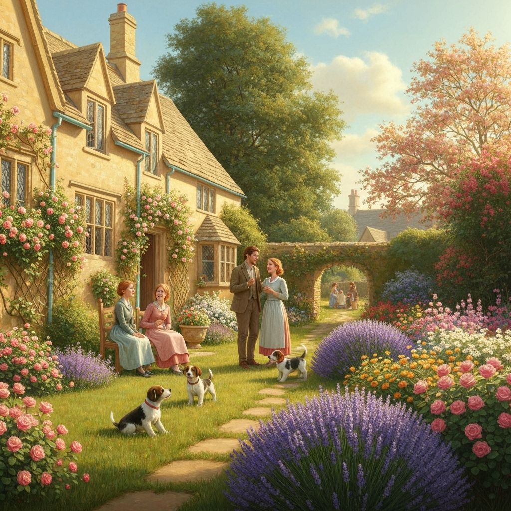 Idyllic Cotswold Garden Party with Puppies, in Impressionist...