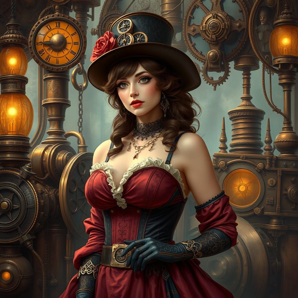 Steampunk Woman in Victorian Fantasy Setting