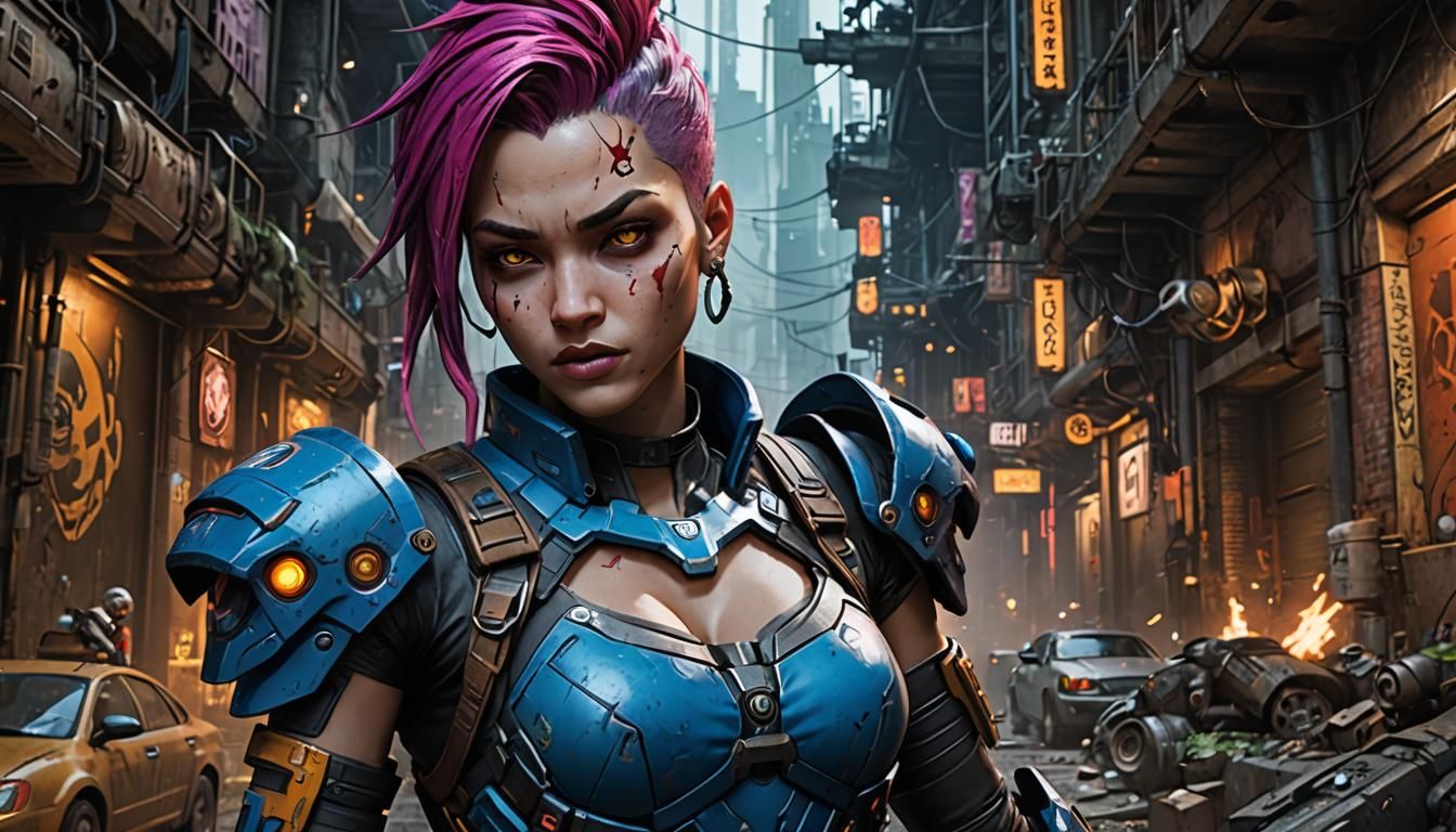 Jinx in Zaun's undercity, showcasing her wild beauty