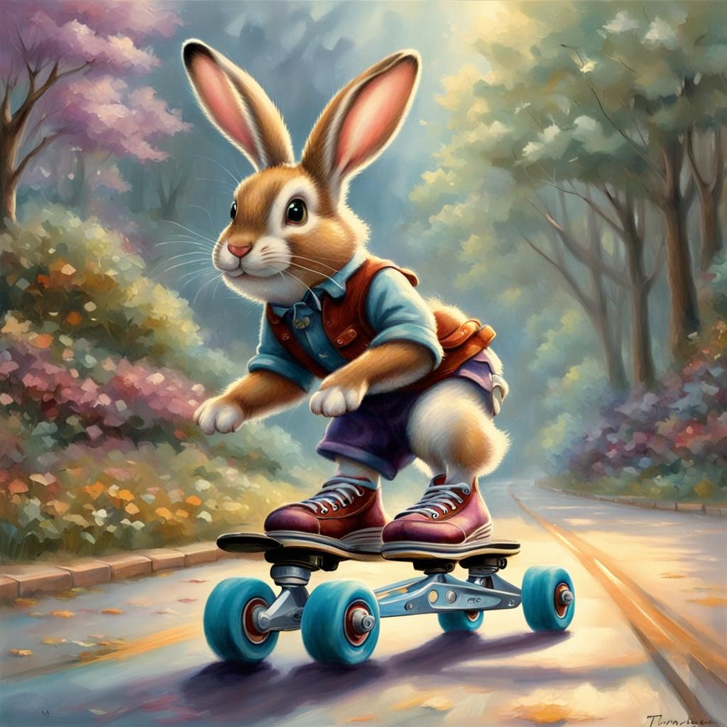 Rabbit on Roller Skates: Ethereal Fantasy Art