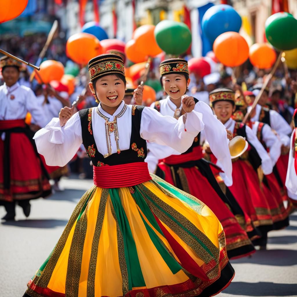 55. A vibrant and lively street festival, with lively parade...