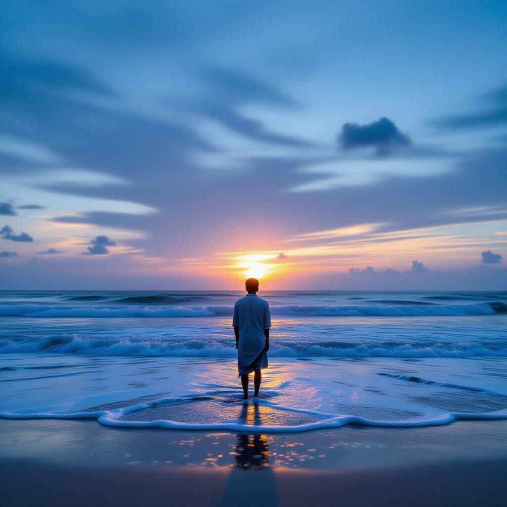 South Indian Coast at Twilight: Introspective Solitude