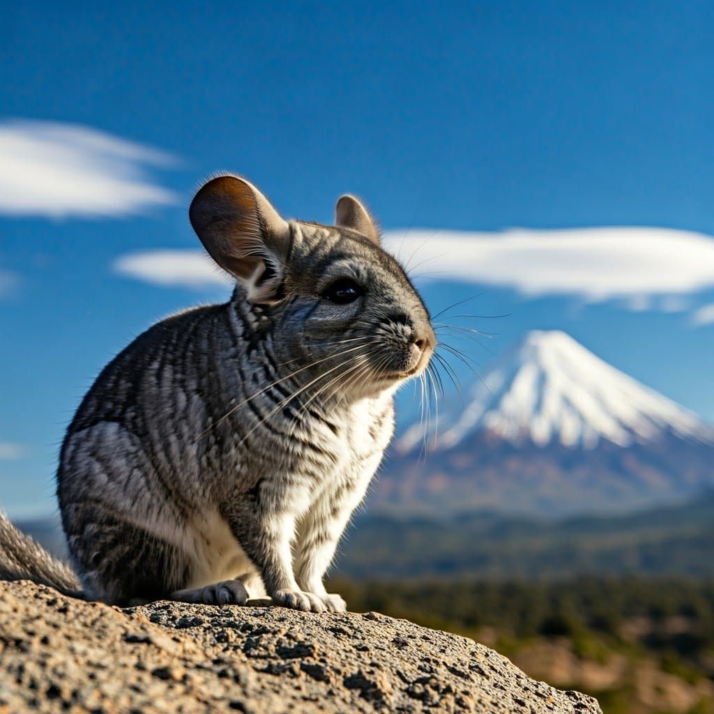 Chinchilla Gazing at Villarrica Volcano, Chile