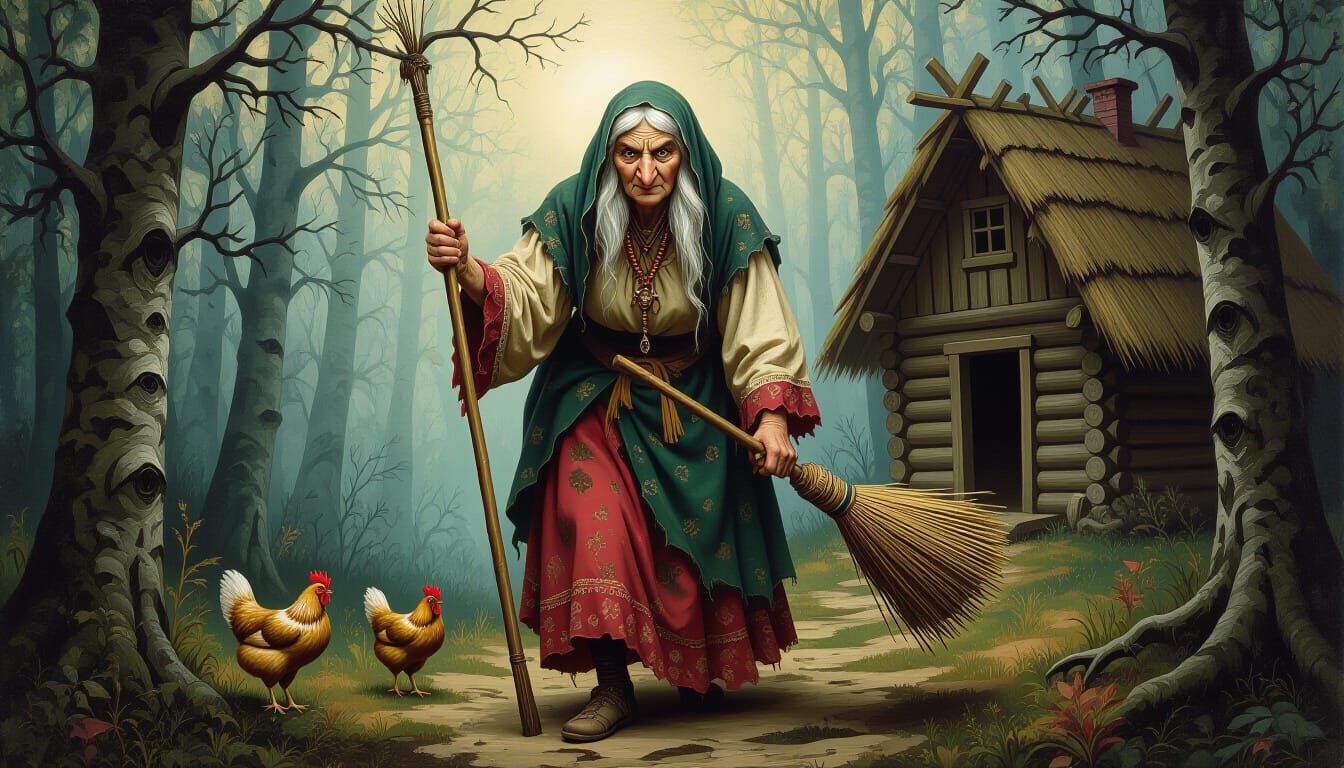 Baba Yaga in Dark Forest Oil Painting