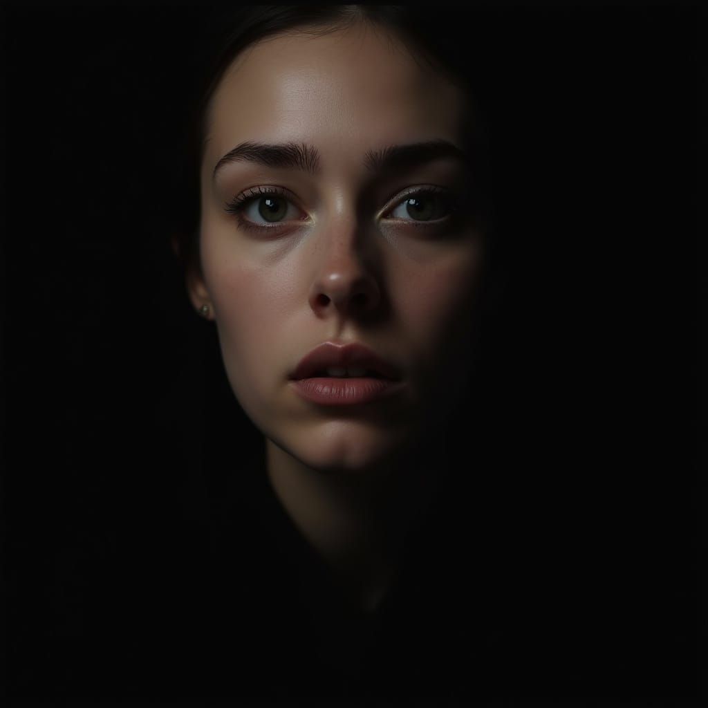 Photorealistic Portrait of Woman in Low-Key Lighting