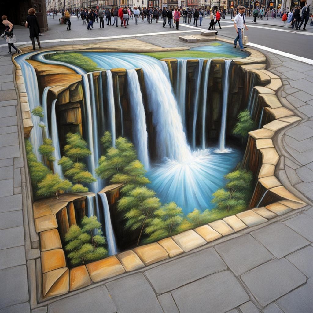 3D Pavement Art: Waterfall Optical Illusion