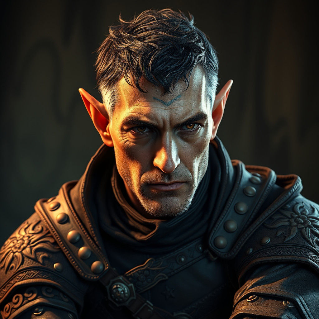Elf Assassin in Ornate Armor, Art Nouveau Portrait