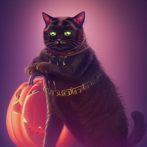 Halloween Cat in Detailed Fantasy Art