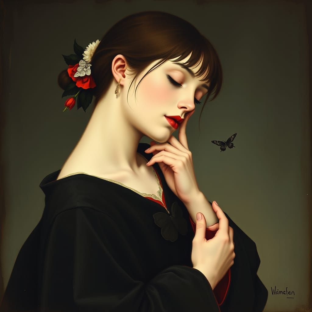 Surrealist Gothic Emo Portrait in Japanese Cartoon Style