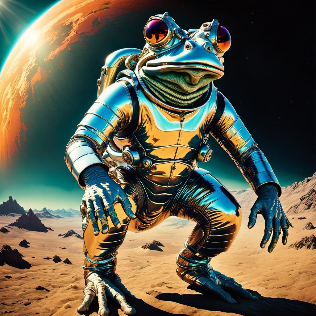 Man Rides Frog on Uranus in Psychedelic Art