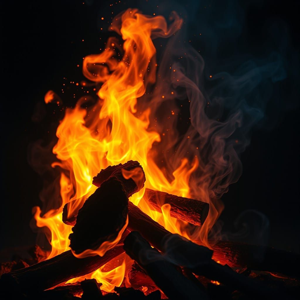 Dramatic Flames Dance against Dark Mystical Background